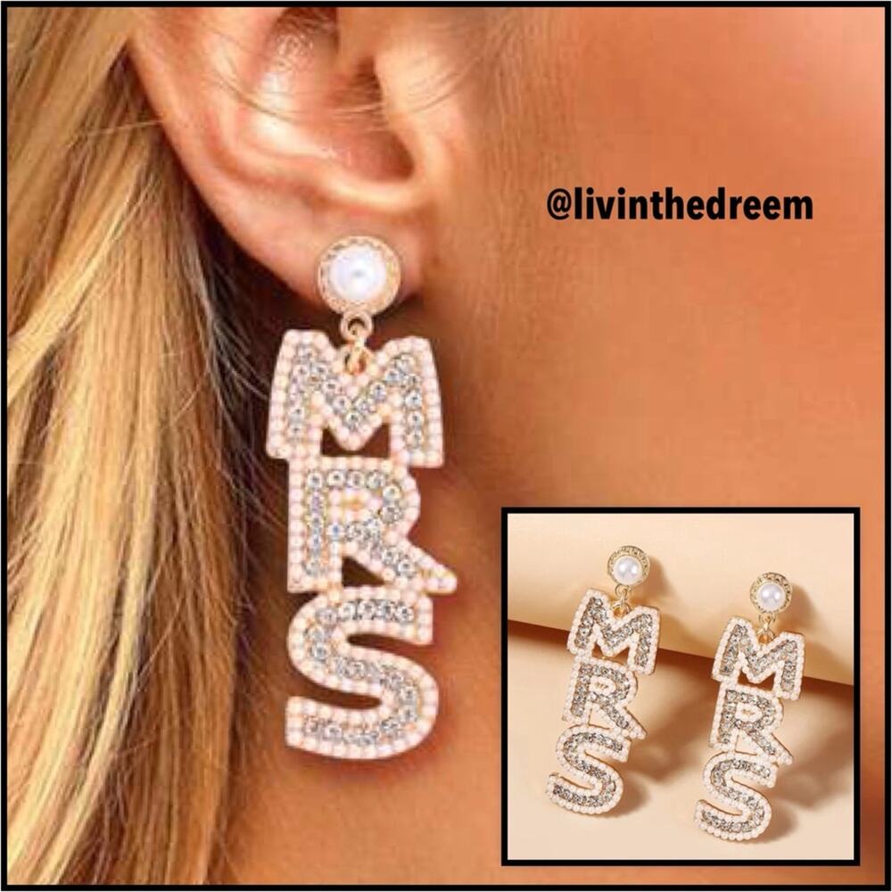 MRS Pearl and Rhinestone Statement Earrings